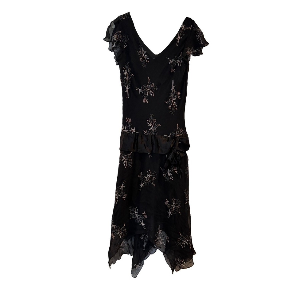 Jonathan Martin Dress Black Floral Embroidered Silk Handkerchief Vtg Y2K Fairy